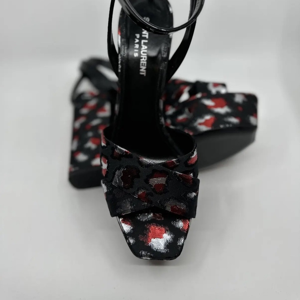 Saint Laurent Black and Red Patterned Platform Heels - Picture 3 of 11